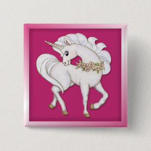 White Unicorn Vierkante Button 5,1 Cm