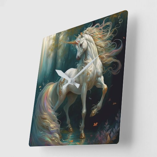 White Unicorn Vierkante Klok (Hoek)