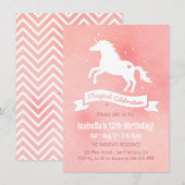 White Unicorn Waterverf Girls Birthday Party Kaart (Voorkant / Achterkant)