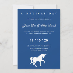 White Unicorn Wedding Invitation Kaart