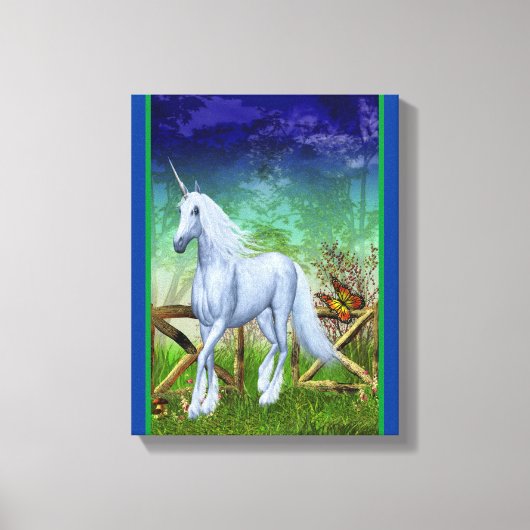 White Unicorn Woodland Gate Fantasy Horse Art Canvas Afdruk (Voorkant)