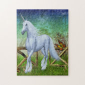 White Unicorn Woodland Gate Fantasy Horse Art Legpuzzel (Verticaal)