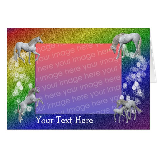 White Unicorns Rainbow Colour Photo Card (Voorkant Horizontaal)