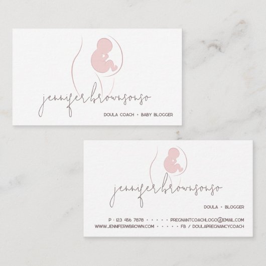 White Unique Doula Birth Coach Pregnant Visitekaartje (Voorkant / Achterkant)