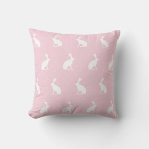 White Upright Bunnies Pattern. Girly Pink Kussen