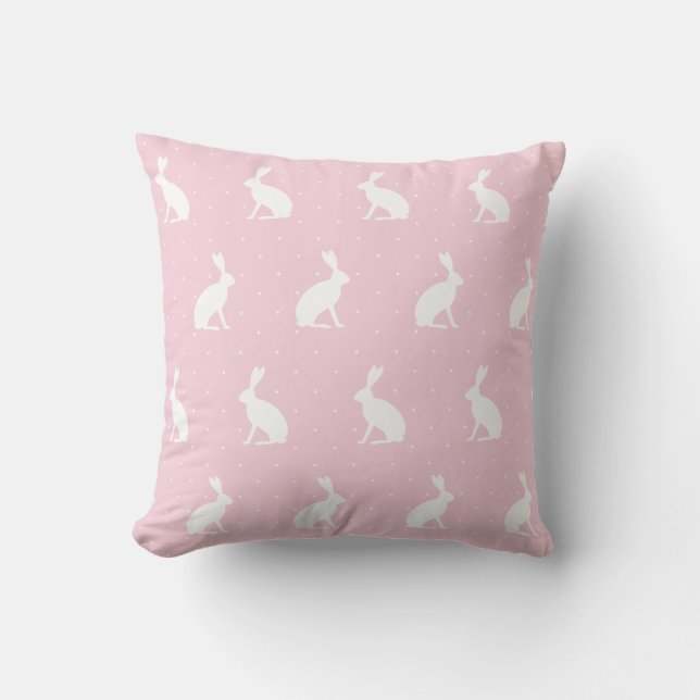 White Upright Bunnies Pattern. Girly Pink Kussen (Voorkant)