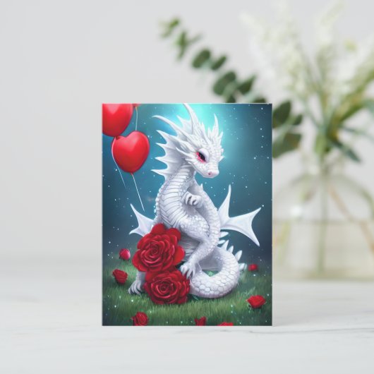 White Valentijn Love Dragon Briefkaart (Staand voorkant)