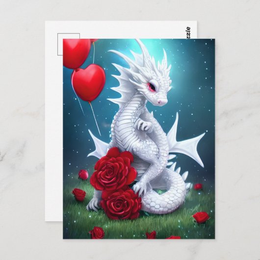 White Valentijn Love Dragon Briefkaart (Voorkant / Achterkant)