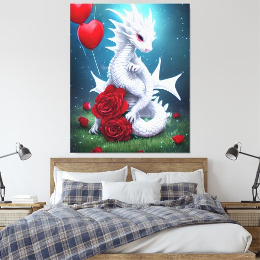 White Valentijn Love Dragon Canvas Afdruk (Insitu (Slaapkamer))