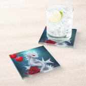 White Valentijn Love Dragon Glazen Onderzetter (Schuin)