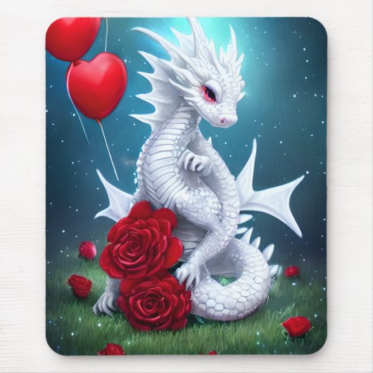 White Valentijn Love Dragon Muismat (Voorkant)