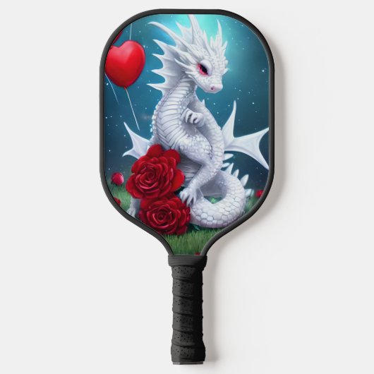 White Valentijn Love Dragon Pickleball Paddle (Voorkant)