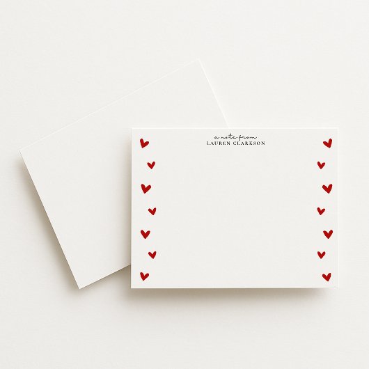 White Valentine Heart Border Note Card Kaart