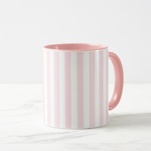 White Vertical Striped Mug with Light Pink Lines Mok (Voorkant rechts)