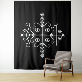 White Veve van Papa Legba op zwart Wandkleed
