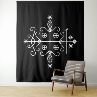 White Veve van Papa Legba op zwart Wandkleed