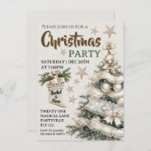 White vintage Christmas party invitation  Kaart (Voorkant / Achterkant)