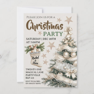 White vintage Christmas party invitation  Kaart