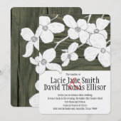 White Vintage Dogwood on Wood Wedding Invitation Kaart (Voorkant / Achterkant)