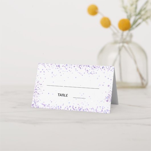 White violet sparkles bruiloft plaatskaartje (Voorkant)