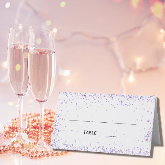 White violet sparkles bruiloft plaatskaartje