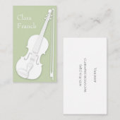 White Violin & Bow Elegant Green String Player Visitekaartje (Voorkant / Achterkant)