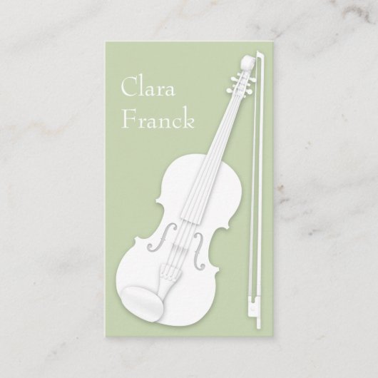 White Violin & Bow Elegant Green String Player Visitekaartje (Voorkant)