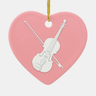 White Violin & Bow Mauve Pink Custom Heart Keramisch Ornament