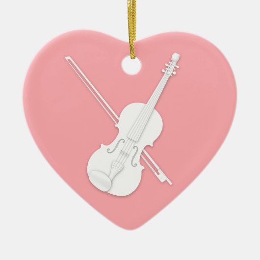 White Violin & Bow Mauve Pink Custom Heart Keramisch Ornament (Voorkant)