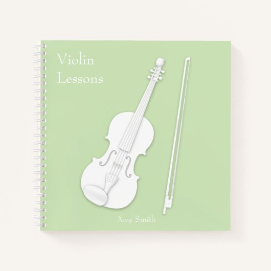 White Violin & Bow Music Light Green Custom Square Notitieboek (Voorkant)