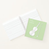 White Violin & Bow Music Light Green Custom Square Notitieboek (Binnen)