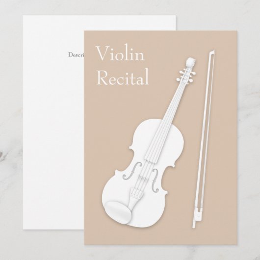 White Violin & Bow Music Overweging Concert Beige Kaart (Voorkant / Achterkant)