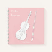 White Violin & Bow Music Roos Roze Aangepast vierk Notitieboek (Voorkant)