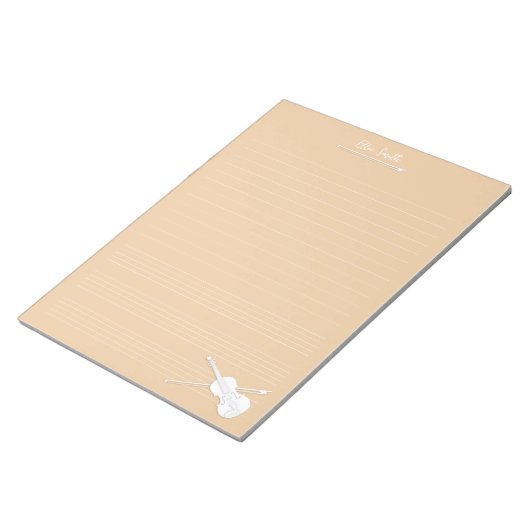 White Violin & Bow Personalized Music Class Beige Notitieblok (Schuin)