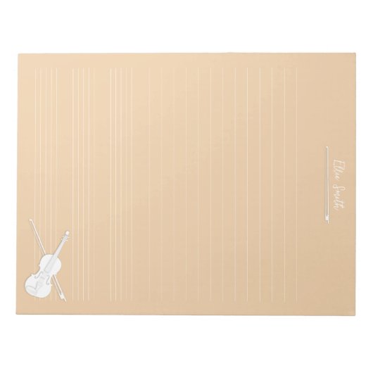 White Violin & Bow Personalized Music Class Beige Notitieblok (Voorkant)