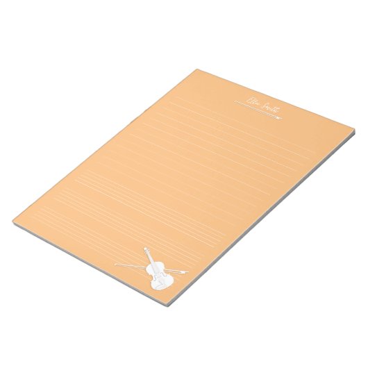 White Violin & Bow Personalized Music Class Oranje Notitieblok (Schuin)