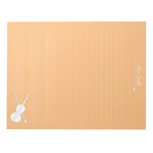 White Violin & Bow Personalized Music Class Oranje Notitieblok (Voorkant)