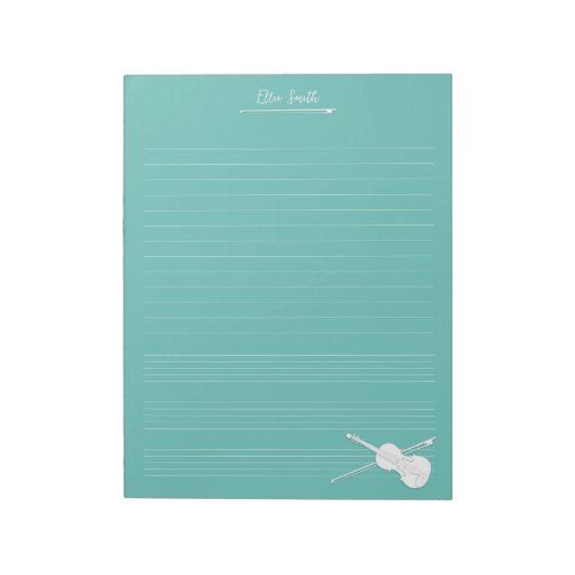 White Violin & Bow Persoonlijke muziekklasse Aqua Notitieblok (Linkerzijde)