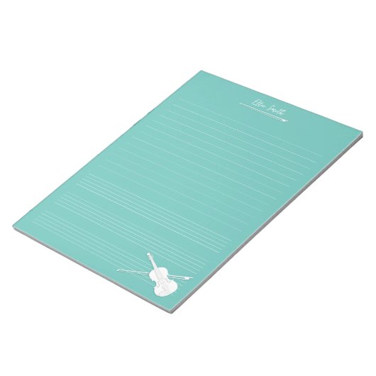 White Violin & Bow Persoonlijke muziekklasse Aqua Notitieblok (Schuin)