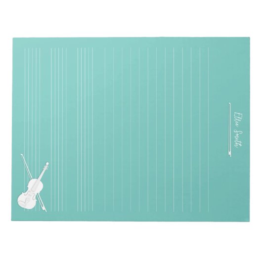 White Violin & Bow Persoonlijke muziekklasse Aqua Notitieblok (Voorkant)