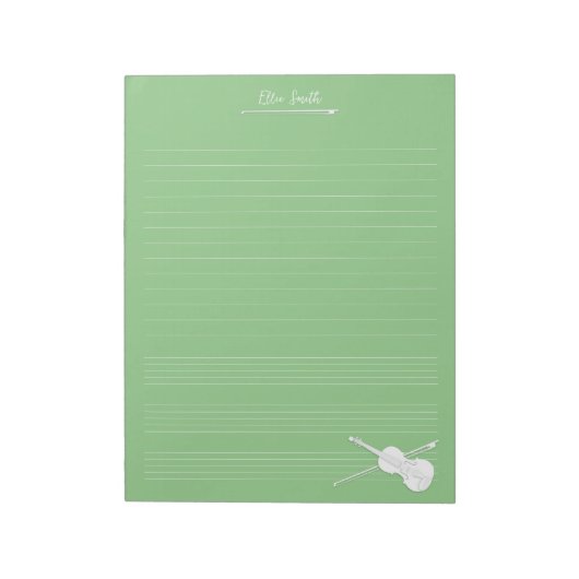 White Violin & Bow Persoonlijke muziekklasse Groen Notitieblok (Linkerzijde)