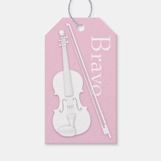 White Violin & Bow Pink Musical Occasion Custom Cadeaulabel (Voorkant)