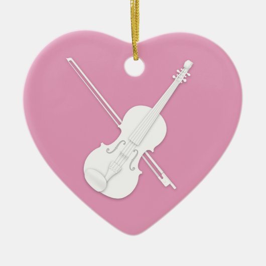 White Violin & Bow Roze Aangepast hart Keramisch Ornament (Voorkant)