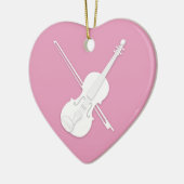 White Violin & Bow Roze Aangepast hart Keramisch Ornament (Links)