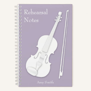 White Violin Lavender Gray Elegant Musican Custom Notitieboek