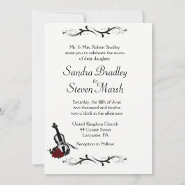 White Violin Music Wedding Invitation 5" x 7" Kaart