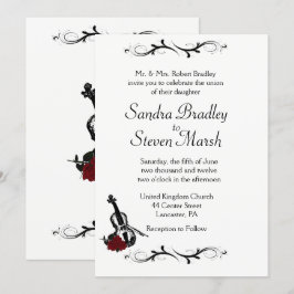 White Violin Music Wedding Invitation 5" x 7" Kaart