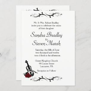 White Violin Music Wedding Invitation 5" x 7" Kaart