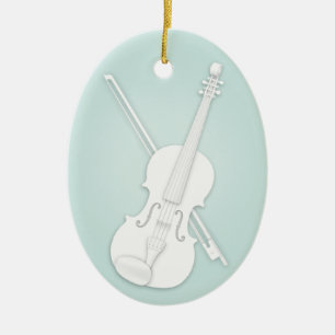 White Violin of Viola met Bow Aqua Custom Music Keramisch Ornament