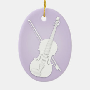 White Violin of Viola met Bow Lavender Musical Keramisch Ornament